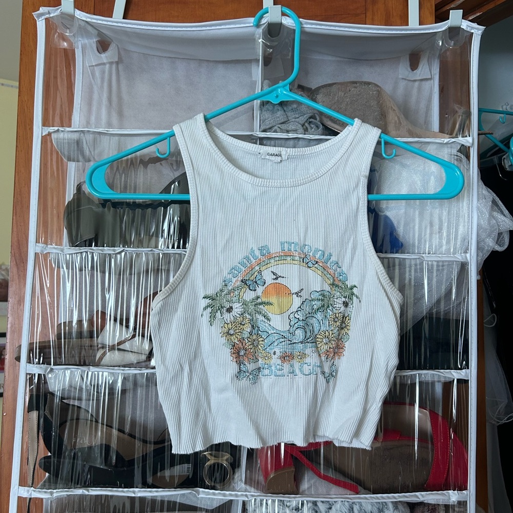 White Graphic Crop Top with Tropical Print